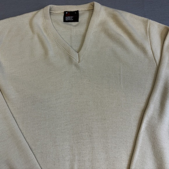 Robert Bruce Sweater Mens Large L Cream Pullover Orlon Long Sleeve V-Neck USA - Picture 2 of 8